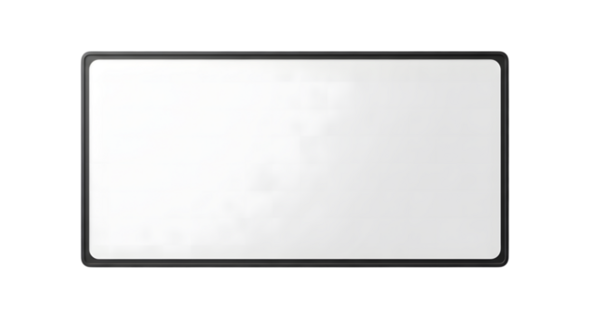 Blank white rectangular whiteboard with black frame isolated on transparent background