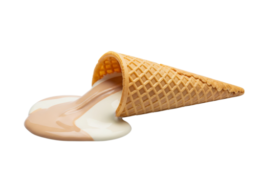 Oops! Dropped Ice Cream Cone with Melted Vanilla and Chocolate Flavors - Summer Mishap