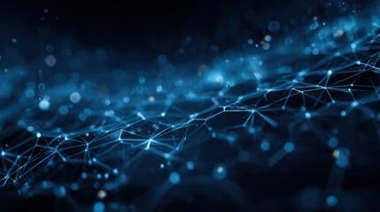 Fototapeta premium A striking blue abstract image depicting interconnected lines and glowing nodes, representing technology and digital networks.