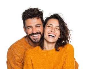 Joyful couple embracing portrait bright love isolated on transparent background