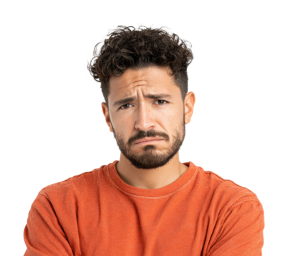 Man with sad expression portrait isolated on transparent background