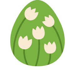 Green Easter Egg With White Tulips And Green Stems On Transparent Background