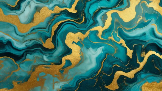 Luxurious Teal and Gold Marble Abstract Background Texture