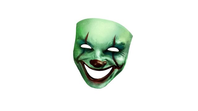 Creepy Clown Mask Animation on Transparent Background.