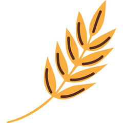 Golden Wheat Ear Stalk With Brown Accents And A Delicate Leaf Detail Isolated On White Background