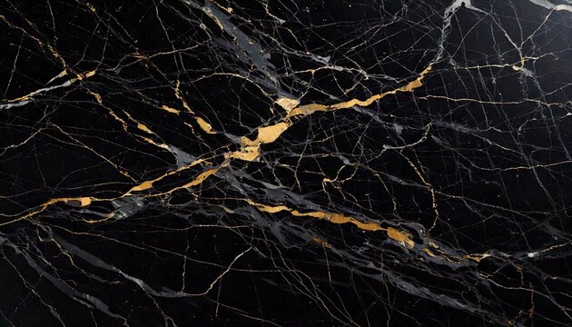 Black marble with gold veins, polished surface, luxury lighting - Powered by Adobe