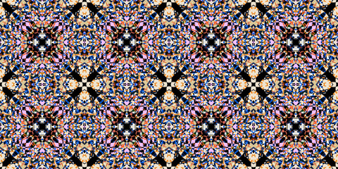 Vibrant Abstract Geometric Mosaic Pattern. 

Seamless Kaleidoscope Irregular Tile Background. Vibrant Decorative Mosaic Texture. Colorful Abstract Pixelated Symmetrical Design