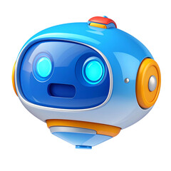 Cute, round, blue and orange robot with big eyes on a black background