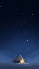 Night Camping Illustration: Tent under Starry Sky, Serene and Peaceful Scene