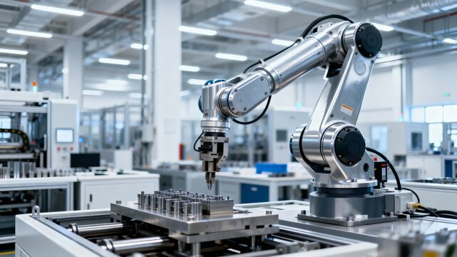 Industrial robot arm automation smart manufacturing factory photo AI