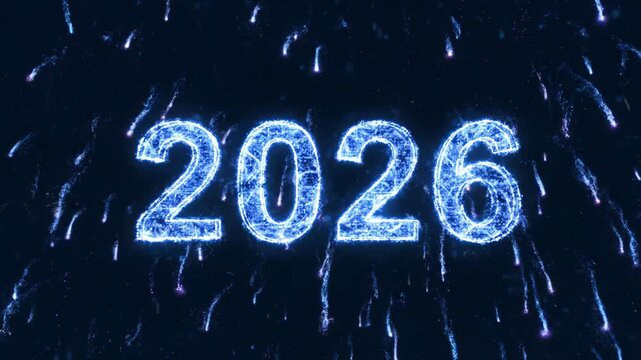 Year two thousand twenty six fireworks display celebration digital art new years eve festive event bright lights background
