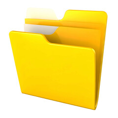 Vibrant yellow 3D folder holding documents, simple and digital-styled rendering