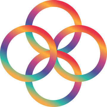 Four interlocking rings with a vibrant rainbow gradient, forming an abstract clover shape on a clean white background.