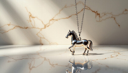  Silver horse pendant on marble background