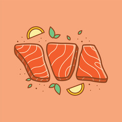 Cute Cartoon Salmon Fish Fillet Illustration