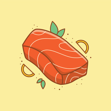 Cute Cartoon Salmon Fish Fillet Illustration