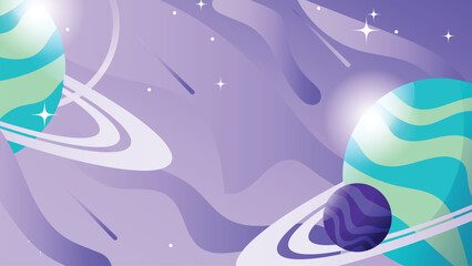 Seamless background with dreamy violet clouds and glowing planet in space, perfect for cosmic wallpapers, futuristic interfaces, or fantasy sci-fi scenes. © Trivic