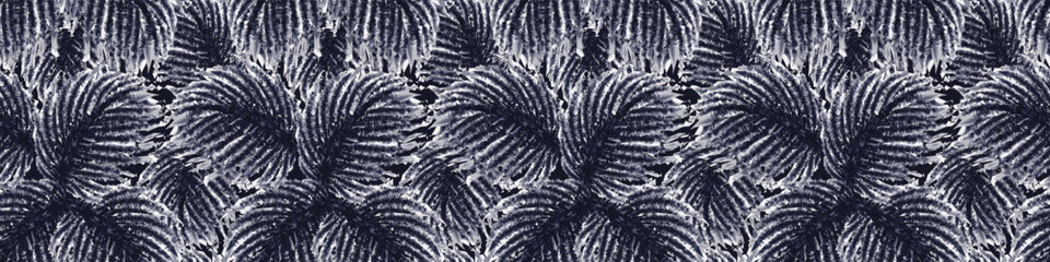 Seamless Dark Blue and White Abstract palm foliage Pattern. Contemporary Abstract Pattern. Deep Navy and White Abstract Brushstroke Repeat 
