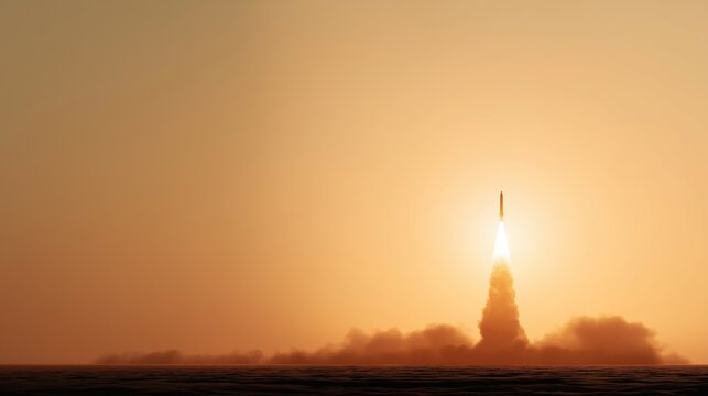 Powerful Rocket Launching into a Golden Sunset Sky