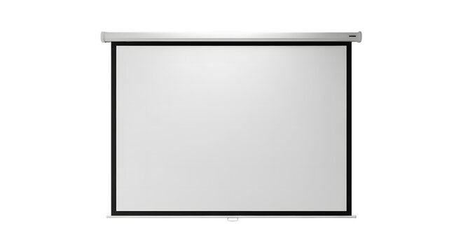 White projector screen pulled down and ready for presentation isolated on transparent background