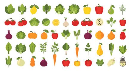 Colorful assortment of various fresh fruits and vegetables, ideal for illustrating healthy eating, grocery, and organic food concepts.