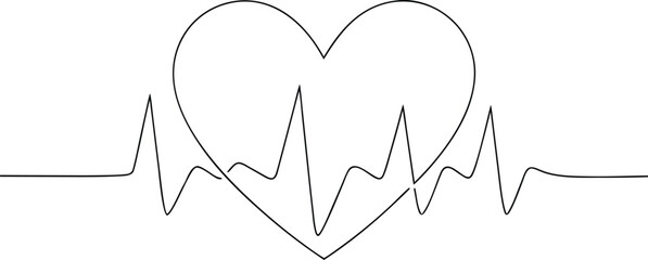 Heartbeat line art with electrocardiogram wave vector