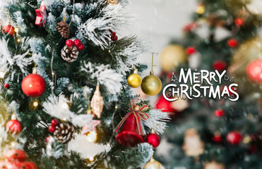 Holiday greeting card banner with Merry Christmas typography, Beautiful Christmas tree with greeting text