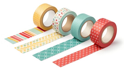various pieces of masking tape isolated with clipping path on a white background.
