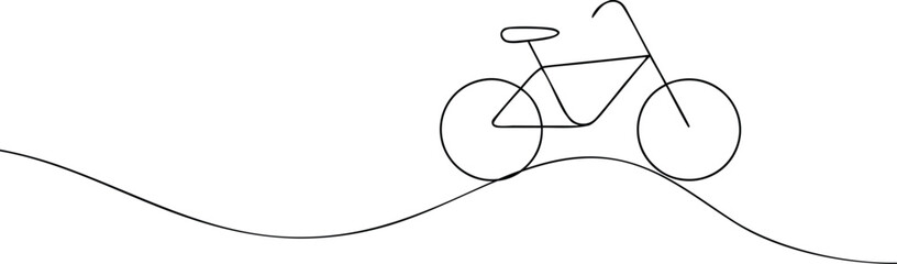 Minimalist black line drawing of a bicycle on a wavy line
