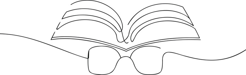 Open book and eyeglasses line art reading glasses