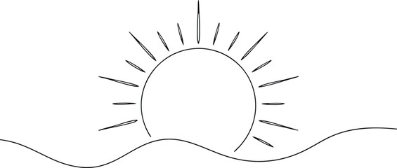 Minimalist sun rising over wavy horizon line sunrise