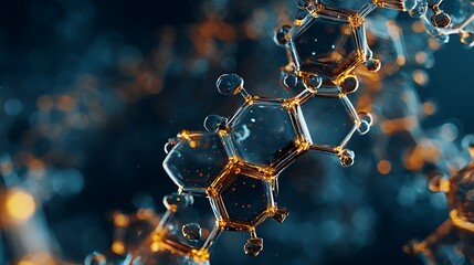 Abstract Molecular Structure Science Background with Glowing Orange Atoms and Molecules