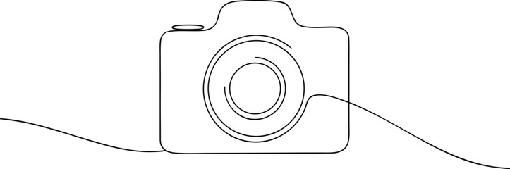 Single line drawing of a camera with wavy lines continuous line
