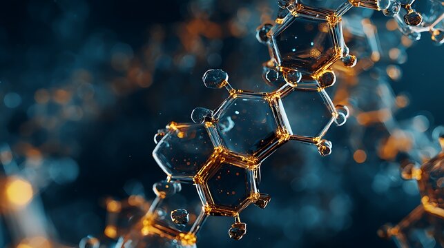 Abstract Molecular Structure Science Background with Glowing Orange Atoms and Molecules