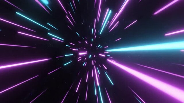 Abstract 3D Cycled Animation Background with Glowing Pink and Blue Neon Lines, Futuristic Loop Motion Design, Seamless Technology Light Flow in Dark Space