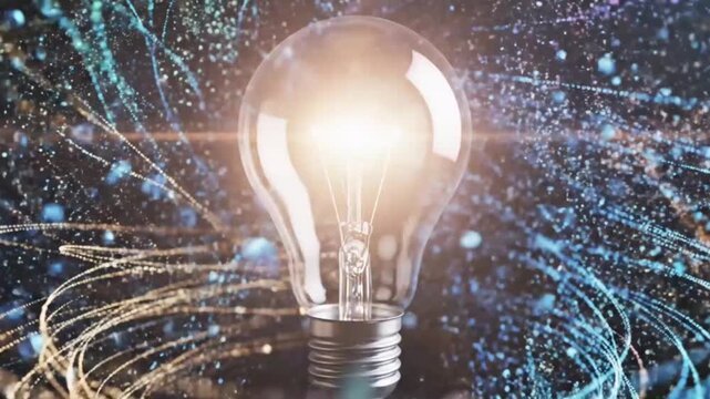 Innovation Concept: Glowing Light Bulb Transforming Ideas and Data into Solutions