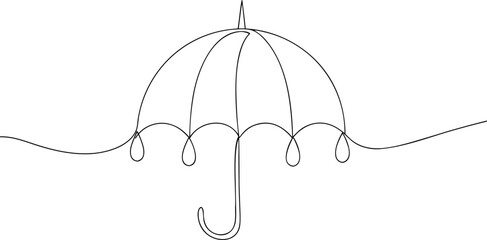 Single line drawing of an open umbrella with curved handle