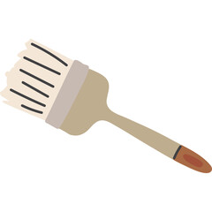 Illustration of a light brown paintbrush with white bristles and black lines on a transparent background for artistic purposes