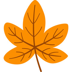 Illustration Of A Stylized Orange Maple Leaf With A Brown Stem And Veins Isolated On A Transparent Background