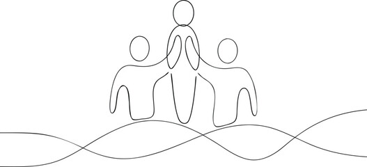 Three person abstract line art group unity concept