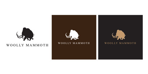 A vector illustration of a mammoth. This illustration can be applied as a logo silhouette over a background of various colors.