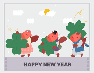 Fototapeta premium Horses Carrying Four Leaf Clovers for Lucky New Year Celebration