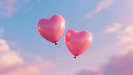 Two pink heartshaped balloons in sky