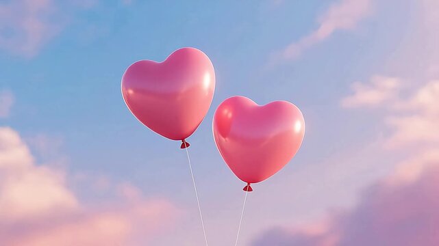 Two pink heartshaped balloons in sky
