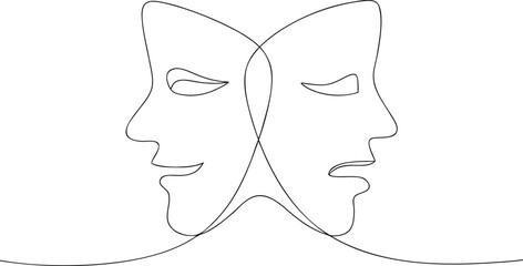 Two faces in profile one happy one sad mask