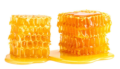  Honeycomb chunks of beeswax in two natural arrangements isolated on transparent background