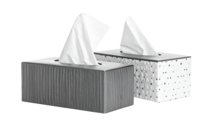  Hygienic tissue containers with embossed plastic patterns isolated on transparent background