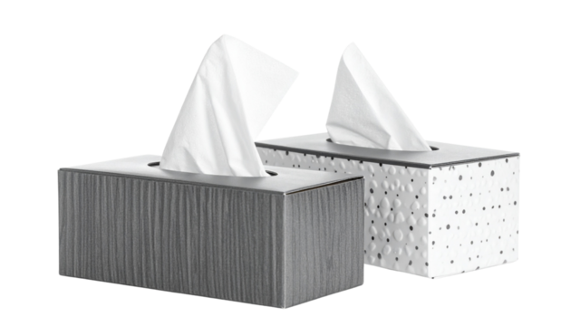  Hygienic tissue containers with embossed plastic patterns isolated on transparent background