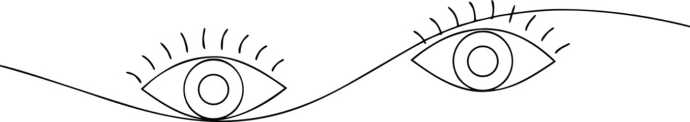Two stylized black line eyes on a wavy line art