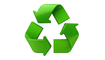 Obraz premium Green recycling symbol, three looping arrows forming a triangle, on a black background, glossy and 3D rendered